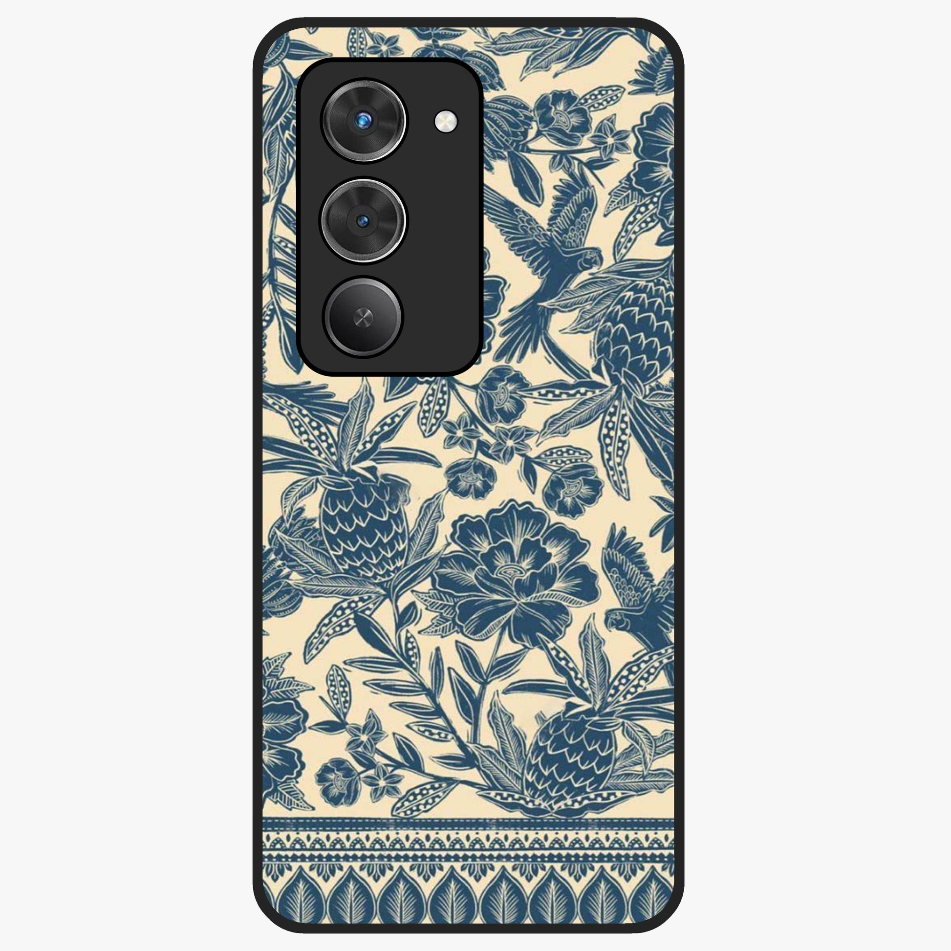 Heirloom Wild Bloom Glass Case showing flat back view with vintage inspired wild flower artwork and glossy glass finish.