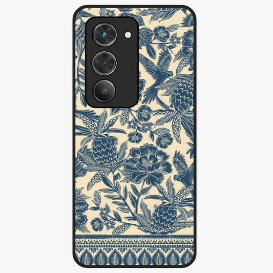 Heirloom Wild Bloom Glass Case showing flat back view with vintage inspired wild flower artwork and glossy glass finish.