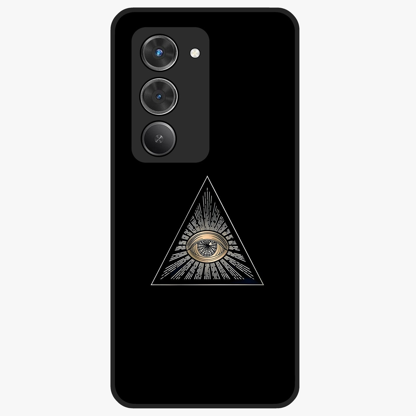 Illuminati Evil Glass Case showing flat back view with mysterious illuminati symbol artwork and glossy glass finish.