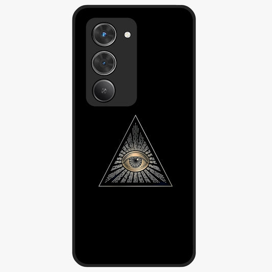 Illuminati Evil Glass Case showing flat back view with mysterious illuminati symbol artwork and glossy glass finish.