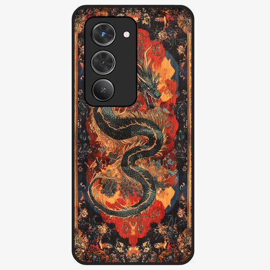 Inferno Dragon Soul Glass Case showing flat back view with fiery dragon artwork and glossy glass finish.