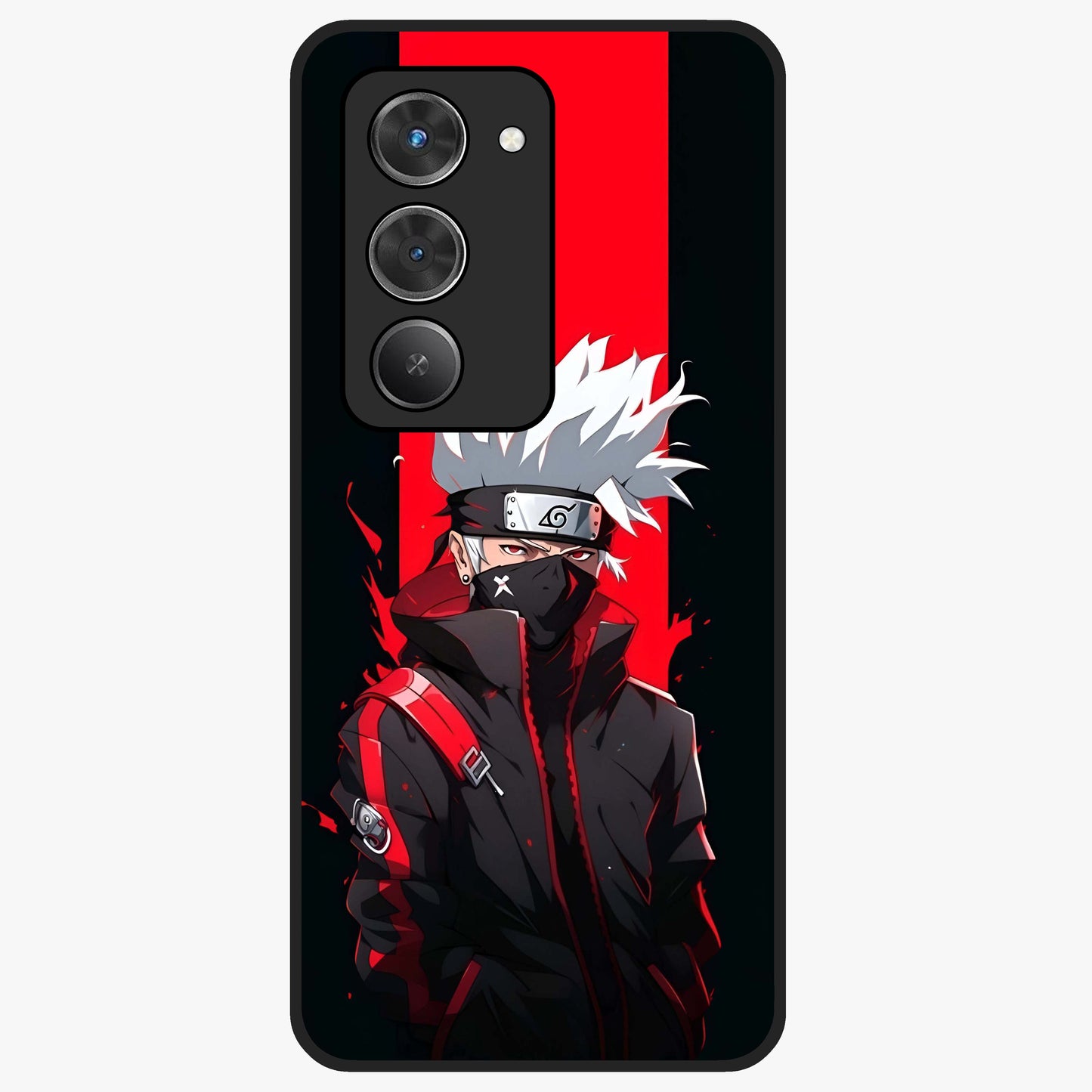 Kakashi Scarlet Shadow Glass Case showing flat back view with powerful anime ninja artwork and glossy glass finish.