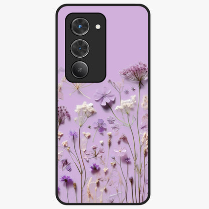 Lavender Blossom Dream Glass Case showing flat back view with soft lavender floral artwork and glossy glass finish.
