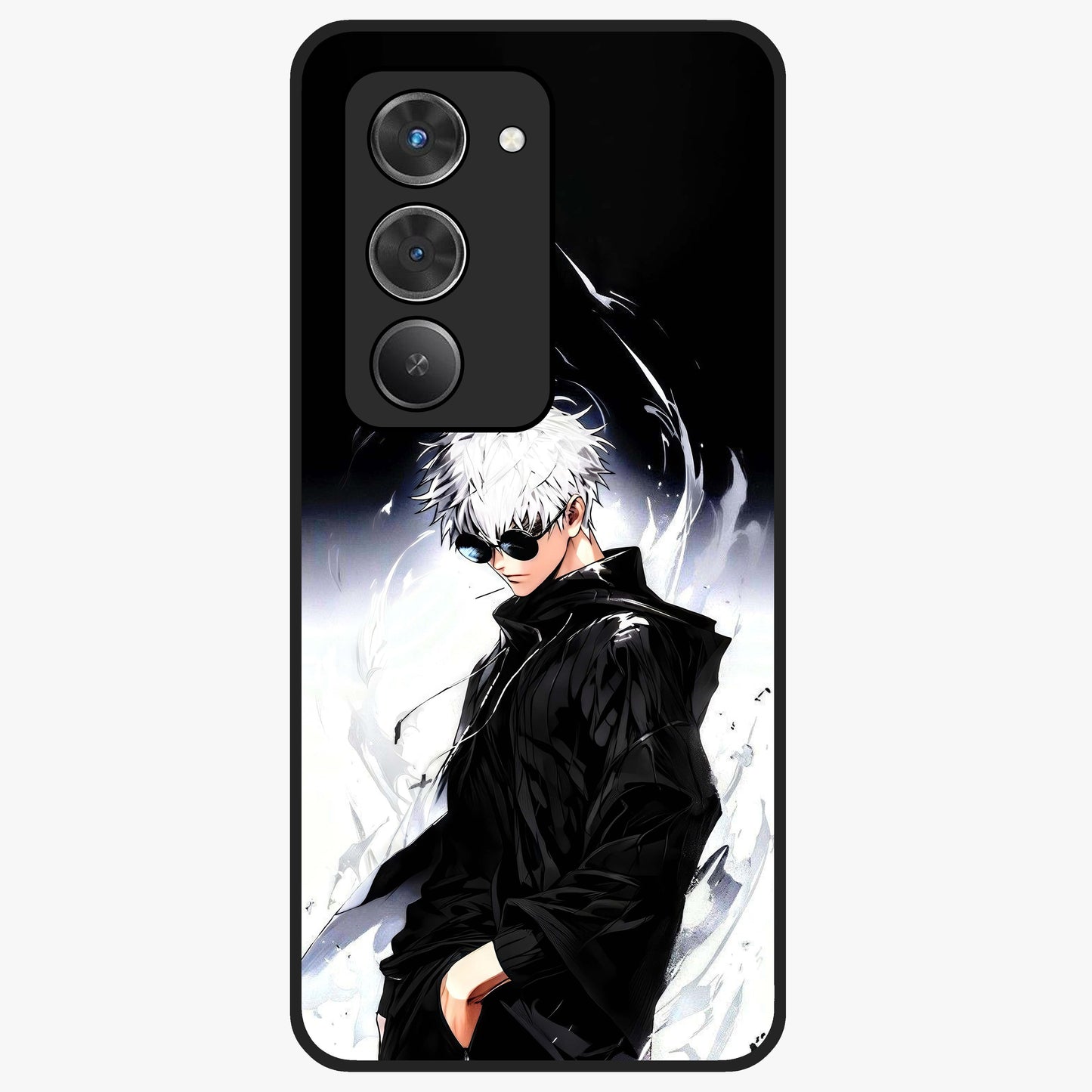Limitless Shadow King Glass Case showing flat back view with powerful shadow warrior artwork and glossy glass finish.