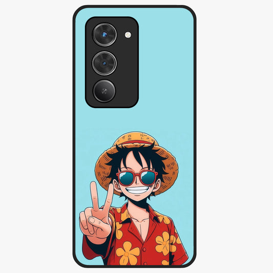Luffy Summer Anime Vibe Glass Case showing flat back view with vibrant anime character artwork and glossy glass finish.