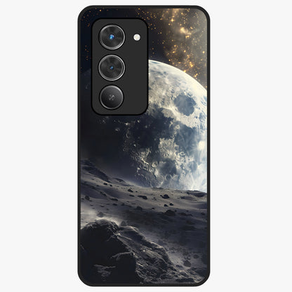 Lunar Horizon Glow Glass Case showing flat back view with glowing moon horizon artwork and glossy glass finish.