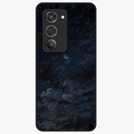 Lunar Veil Silence Glass Case showing flat back view with mystical moon veil artwork and glossy glass finish.