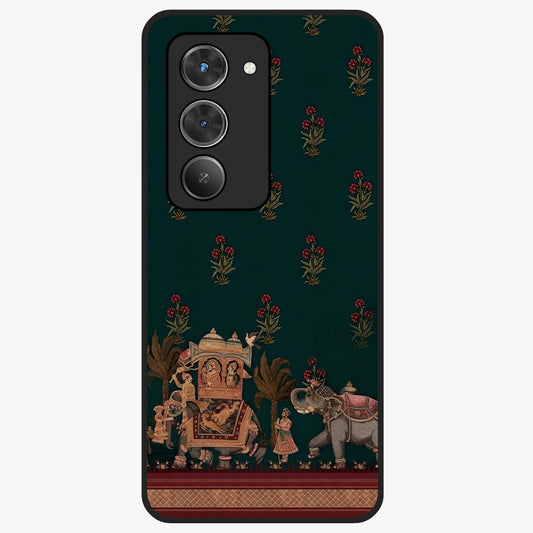 Macmerise Glass Case showing flat back view with stylish modern artwork and glossy glass finish.