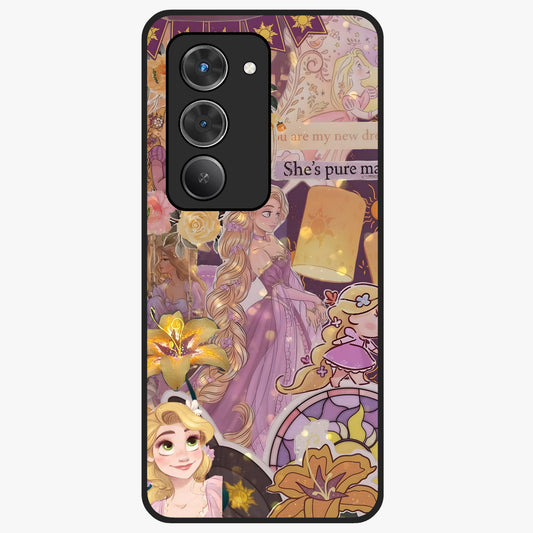 Magical Tangled Dream Glass Case showing flat back view with dreamy tangled artwork and glossy glass finish.