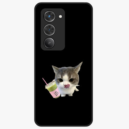 Matcha Cat Style Glass Case showing flat back view with cute matcha themed cat artwork and glossy glass finish.