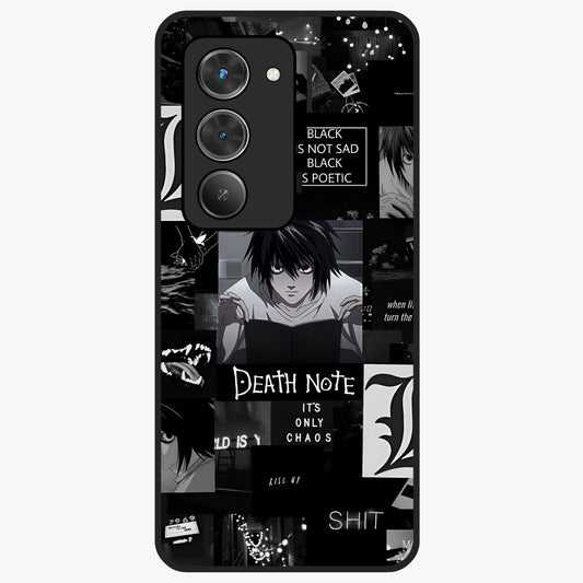 Midnight Chaos Mind Glass Case showing flat back view with abstract dark themed artwork and glossy glass finish.