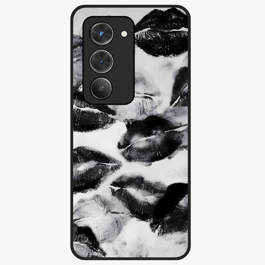 Midnight Kiss Marks Glass Case showing flat back view with lipstick kiss mark artwork and glossy glass finish.