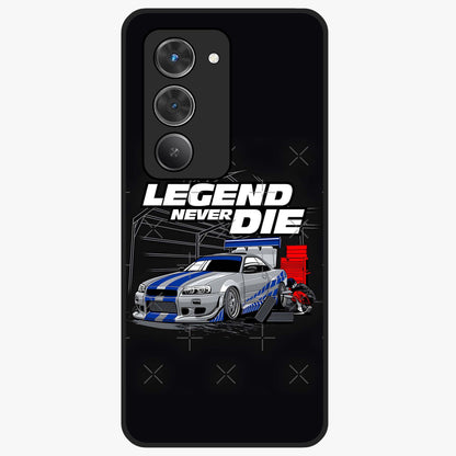 Midnight Racing Legacy Glass Case showing flat back view with sleek racing inspired artwork and glossy glass finish.