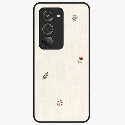 Minimal Petal Whispers Glass Case showing flat back view with soft minimal floral artwork and glossy glass finish.
