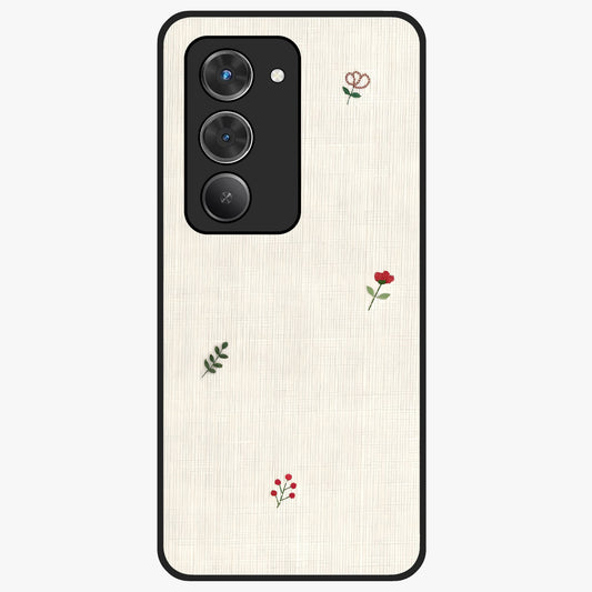 Minimal Petal Whispers Glass Case showing flat back view with soft minimal floral artwork and glossy glass finish.