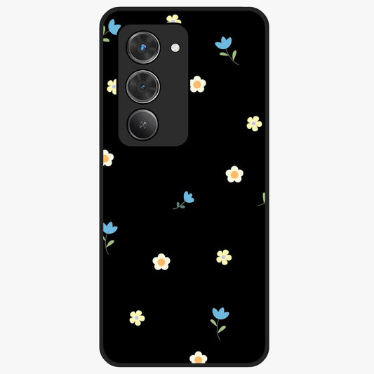 Minimalistic Blue With White Flower Pattern Glass Case showing flat back view with blue background and white flower pattern and glossy glass finish.
