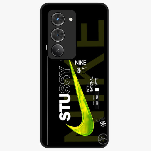 Neon Street Edition Glass Case showing flat back view with neon street style artwork and glossy glass finish.