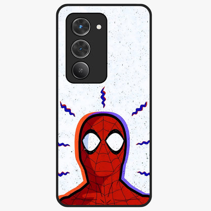 Omg Spiderman Glass Case showing flat back view with bold superhero inspired artwork and glossy glass finish.