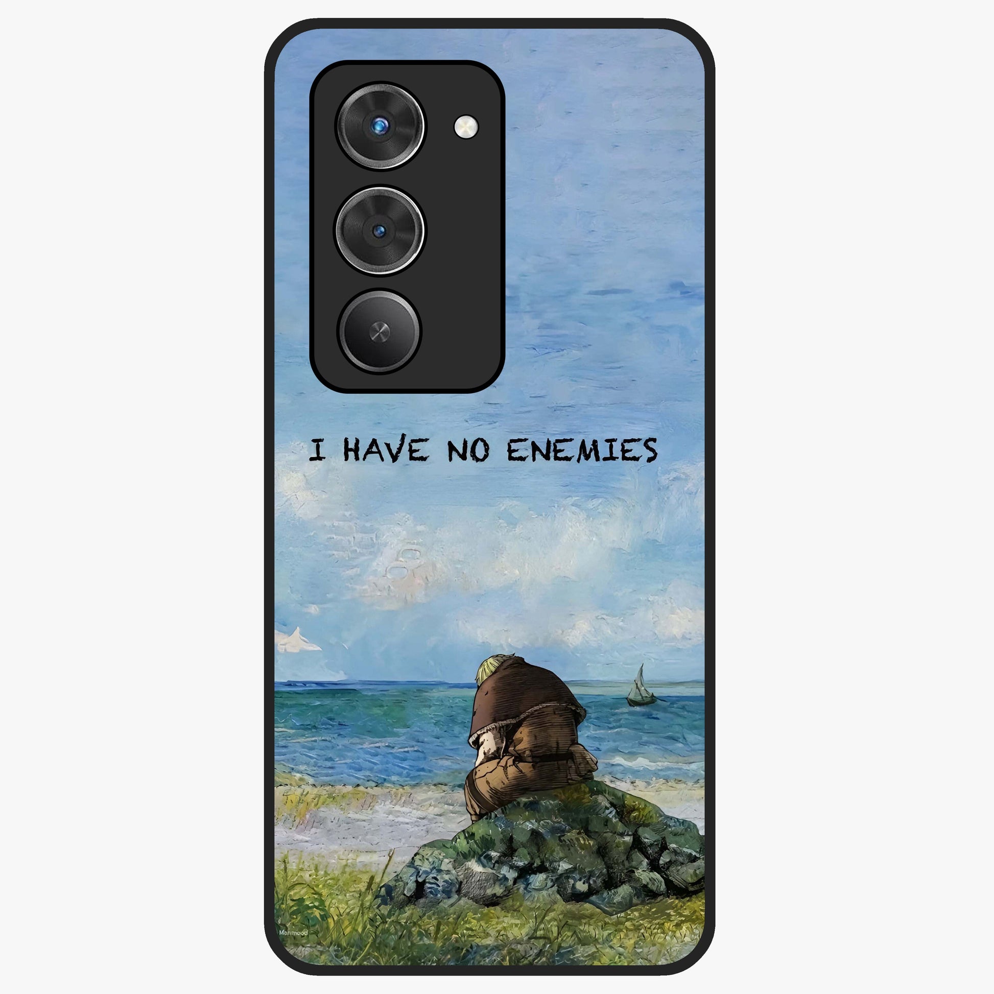 Peace Beyond War Glass Case showing flat back view with symbolic peace themed artwork and glossy glass finish.