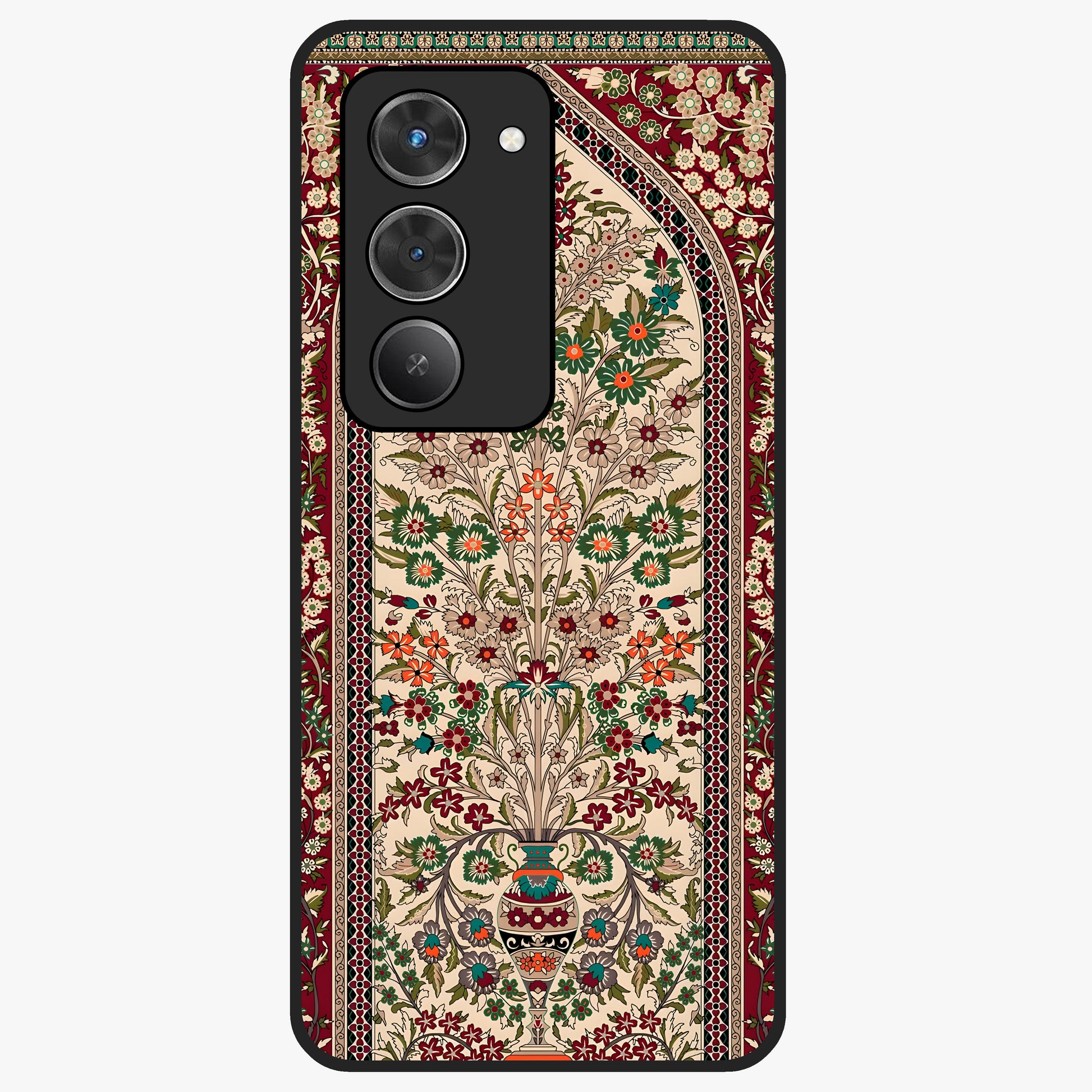 Persian Inspired Glass Case showing flat back view with ornate Persian style pattern artwork and glossy glass finish.