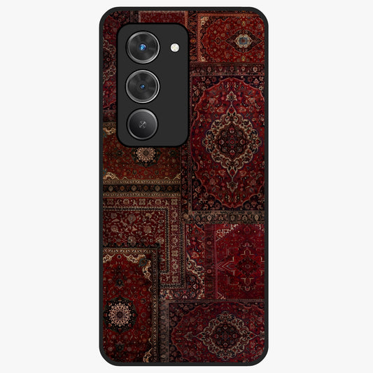 Persian Velvet Tale Glass Case showing flat back view with luxurious Persian velvet pattern artwork and glossy glass finish.