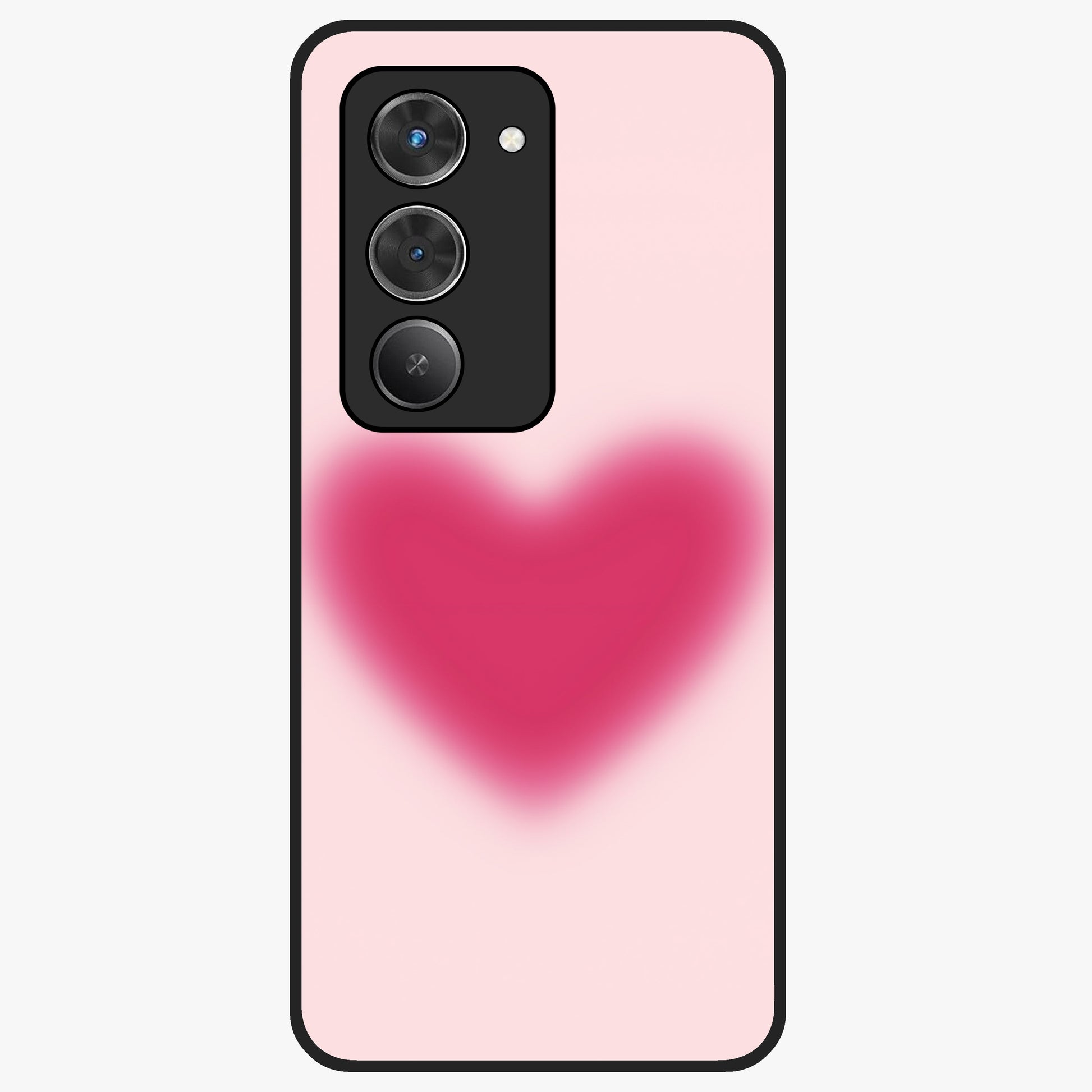 Pink Aura Heart Glass Case showing flat back view with glowing heart artwork and glossy glass finish.