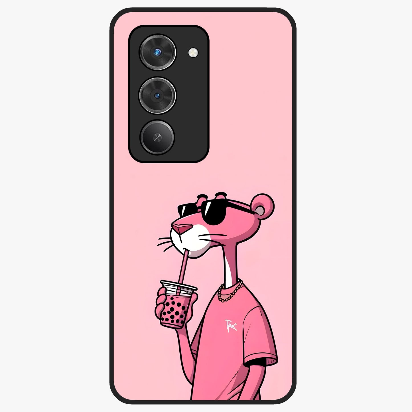 Pink Panther Glass Case showing flat back view with iconic pink panther artwork and glossy glass finish.