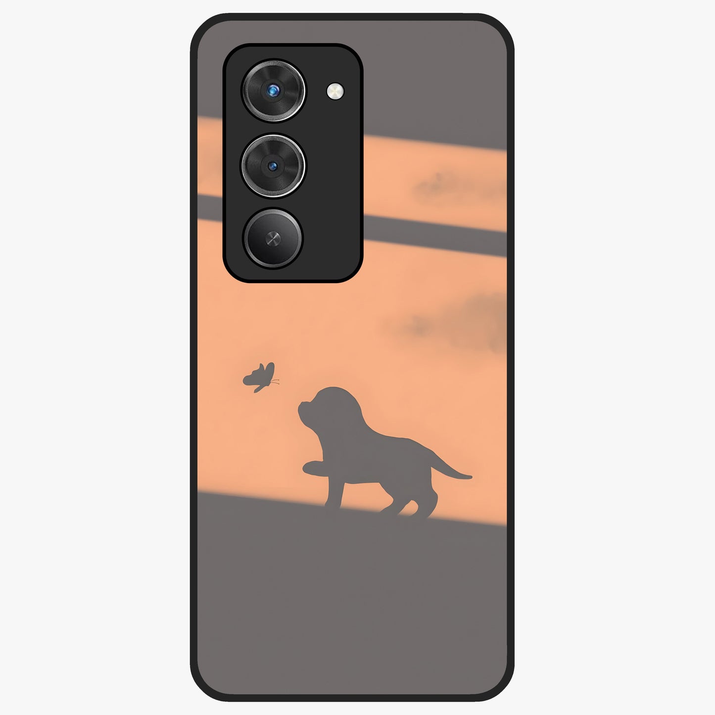 Puppy Shadow Art Glass Case showing flat back view with cute puppy shadow style artwork and glossy glass finish.