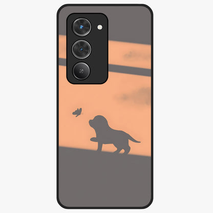 Puppy Shadow Art Glass Case showing flat back view with cute puppy shadow style artwork and glossy glass finish.