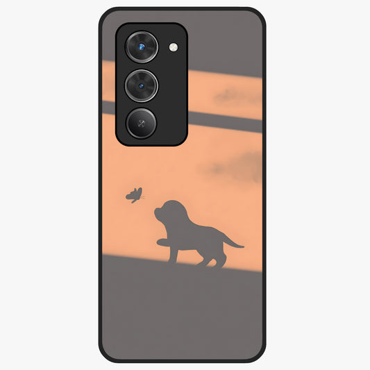 Puppy Shadow Art Glass Case showing flat back view with cute puppy shadow style artwork and glossy glass finish.