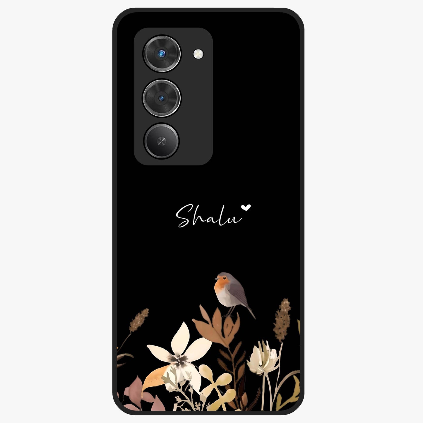 Quiet Garden Tune Custom Name Glass Case showing flat back view with peaceful garden artwork and personalized name design.