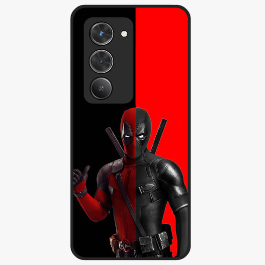 Red & Black Deadpool Theme Glass Case showing flat back view with bold comic inspired artwork and glossy glass finish.