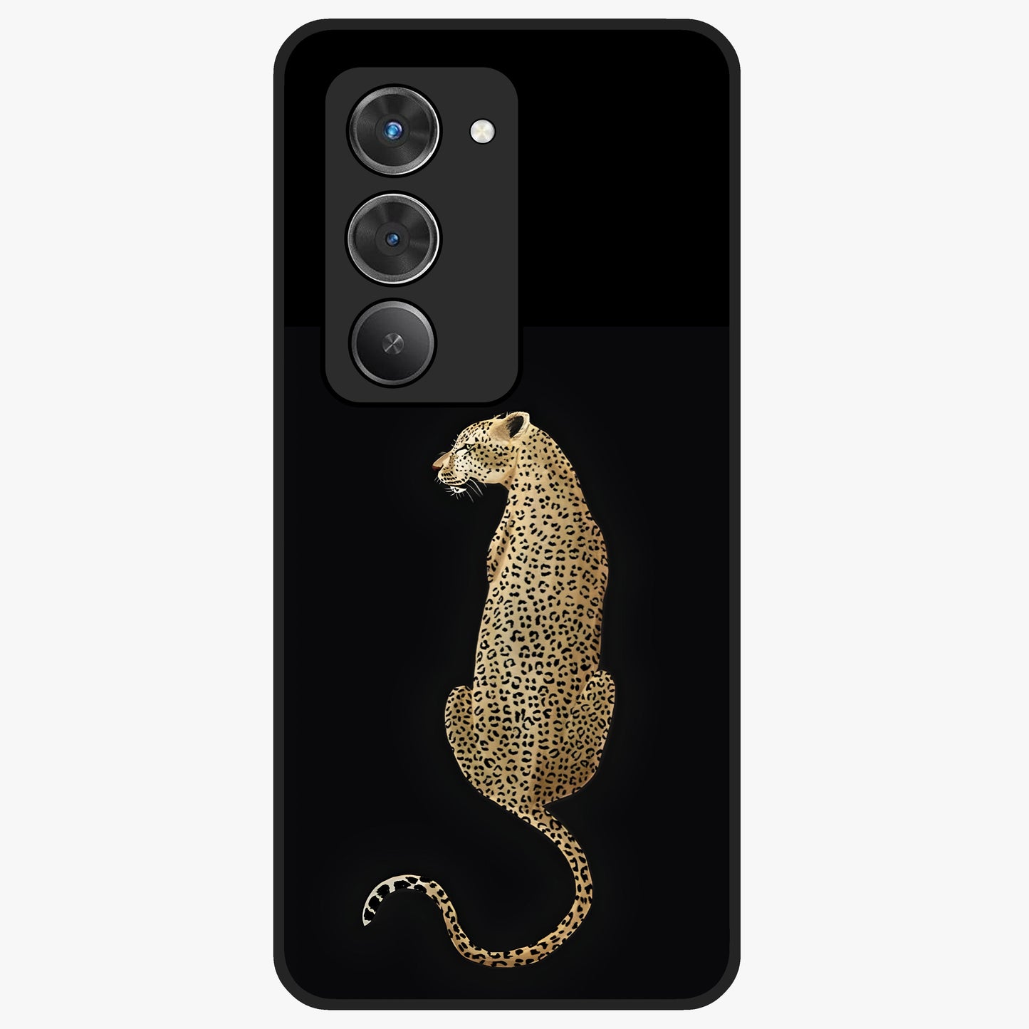 Regal Leopard Glass Case showing flat back view with bold leopard artwork and glossy glass finish.