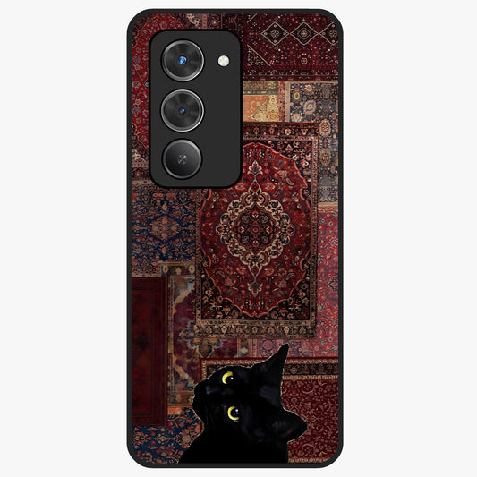 Regal Magic Cat Apple Glass Case showing flat back view with magical cat artwork holding apple and glossy glass finish.