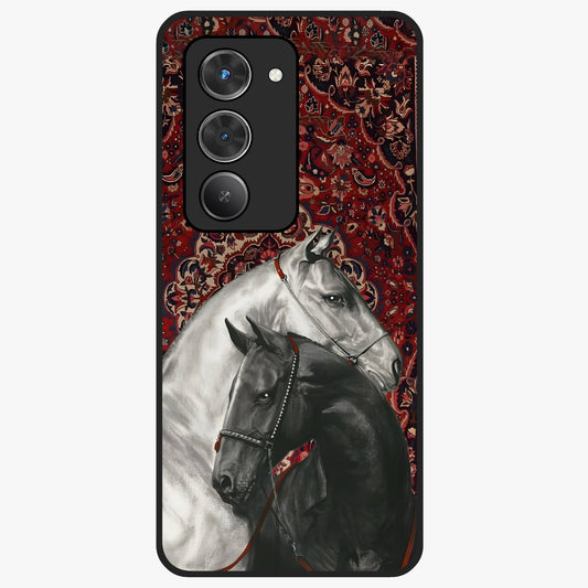 Regal Stallion Tapestry Glass Case showing flat back view with majestic horse tapestry artwork and glossy glass finish.