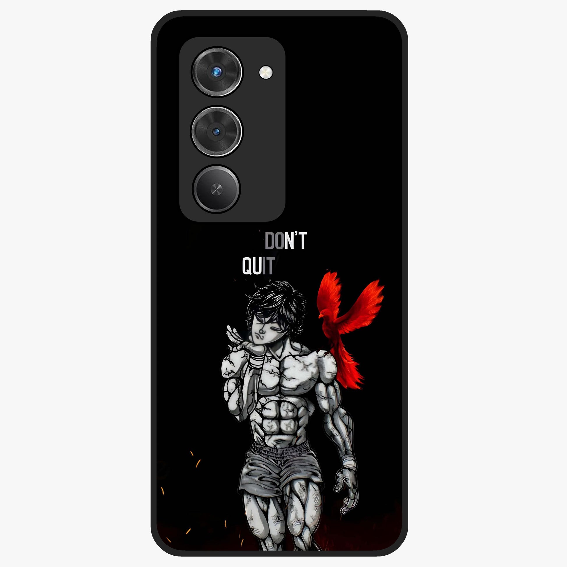 Rise Beyond Limits Glass Case showing flat back view with motivational typography artwork and glossy glass finish.
