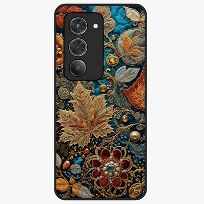 Royal Jewel Garden Glass Case showing flat back view with decorative floral garden artwork and glossy glass finish.