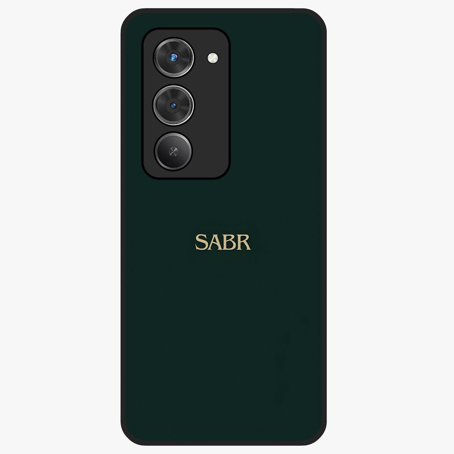 Sabr Minimal Patience Glass Case showing flat back view with minimalist typography artwork and glossy glass finish.