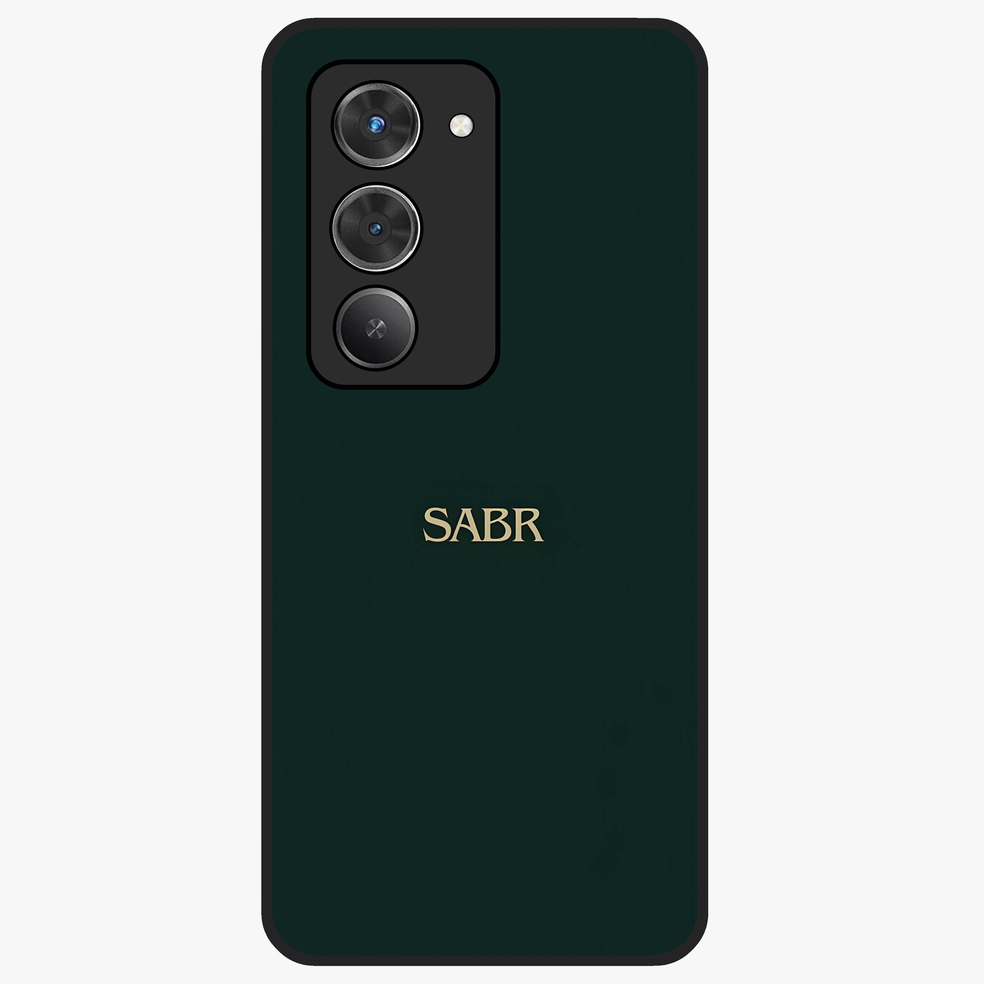 Sabr Minimal Patience Glass Case showing flat back view with minimalist typography artwork and glossy glass finish.