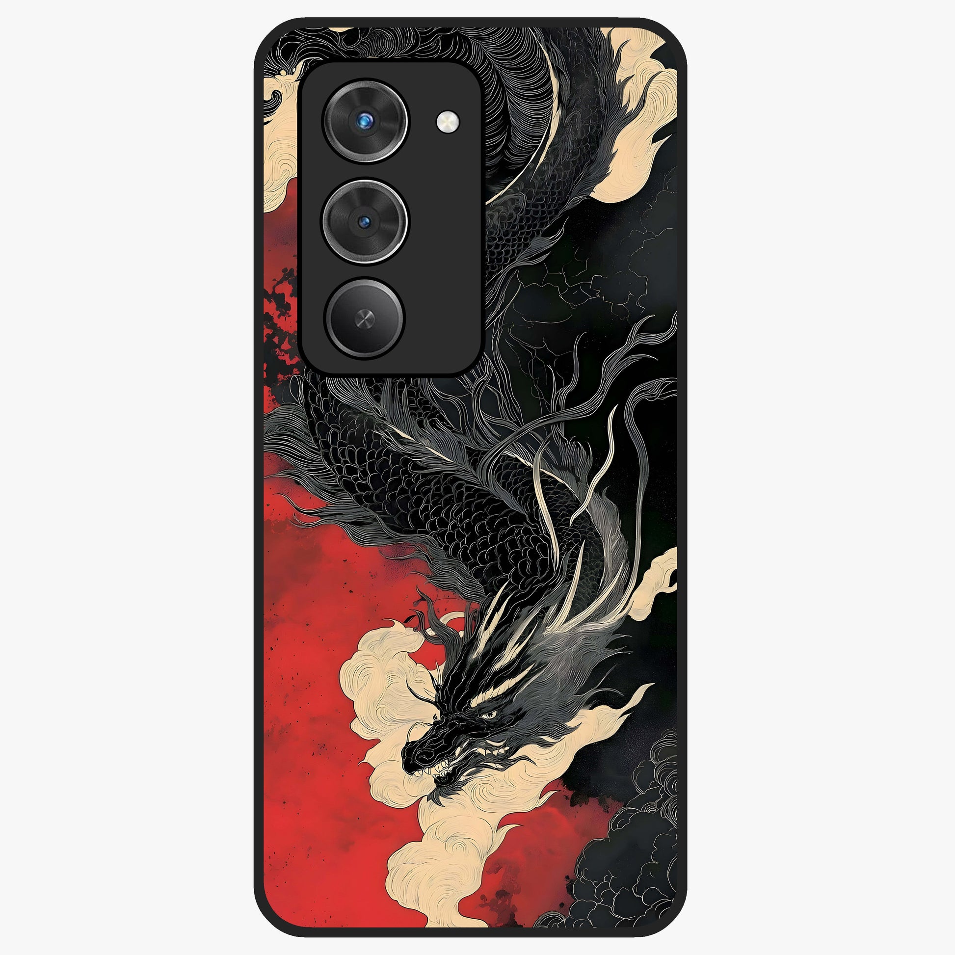 Shadow Dragon Fury Glass Case showing flat back view with fierce dragon artwork and glossy glass finish.