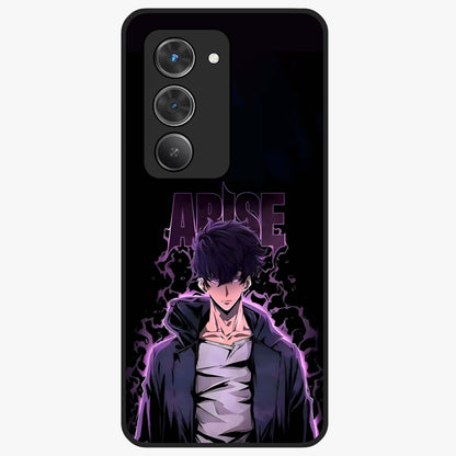 Shadow Monarch Awakening Glass Case showing flat back view with powerful dark monarch themed artwork and glossy glass finish.