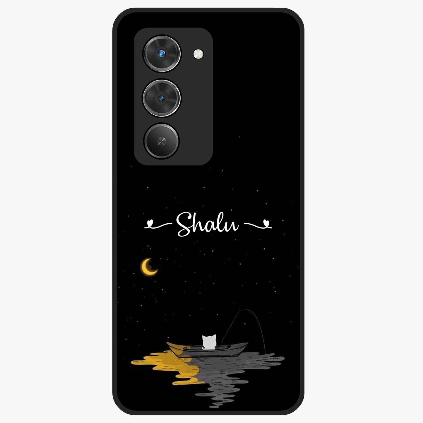 Silent Night Row Glass Case showing flat back view with calm night themed artwork and glossy glass finish.