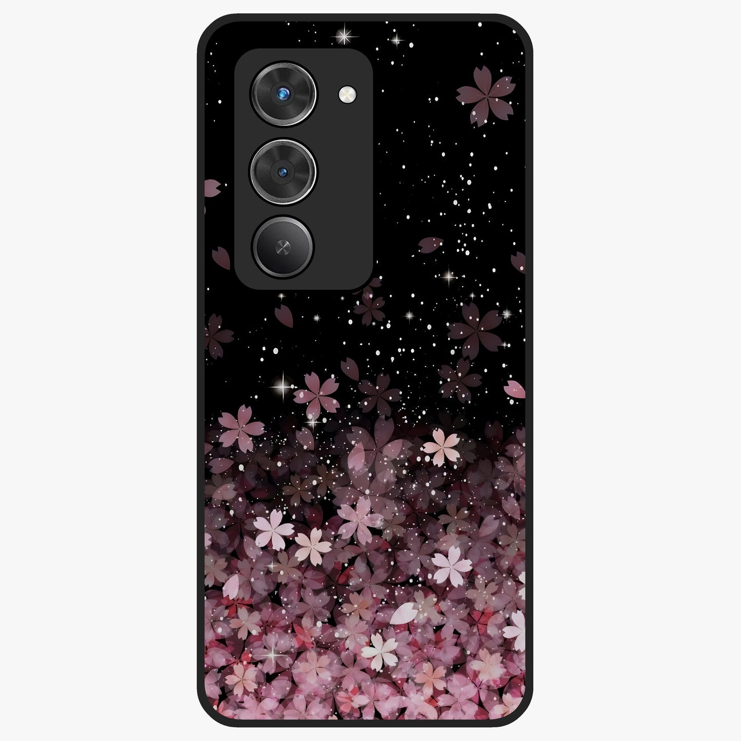 Small Starry Flowers Glass Case showing flat back view with delicate starry floral artwork and glossy glass finish.