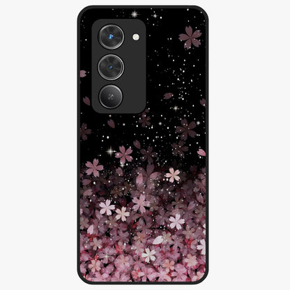 Small Starry Flowers Glass Case showing flat back view with delicate starry floral artwork and glossy glass finish.