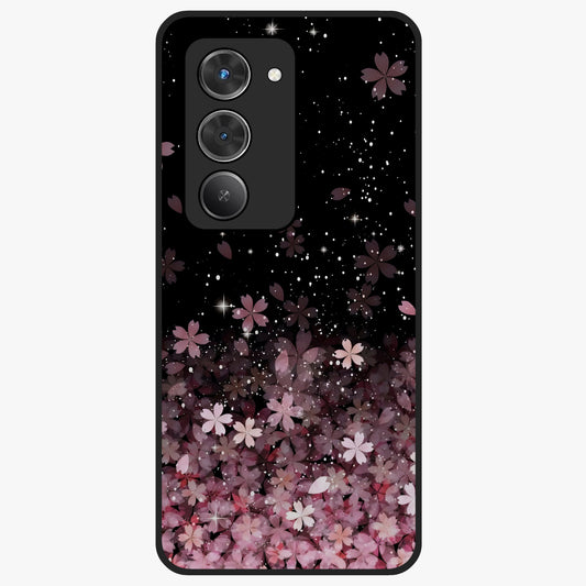 Small Starry Flowers Glass Case showing flat back view with delicate starry floral artwork and glossy glass finish.