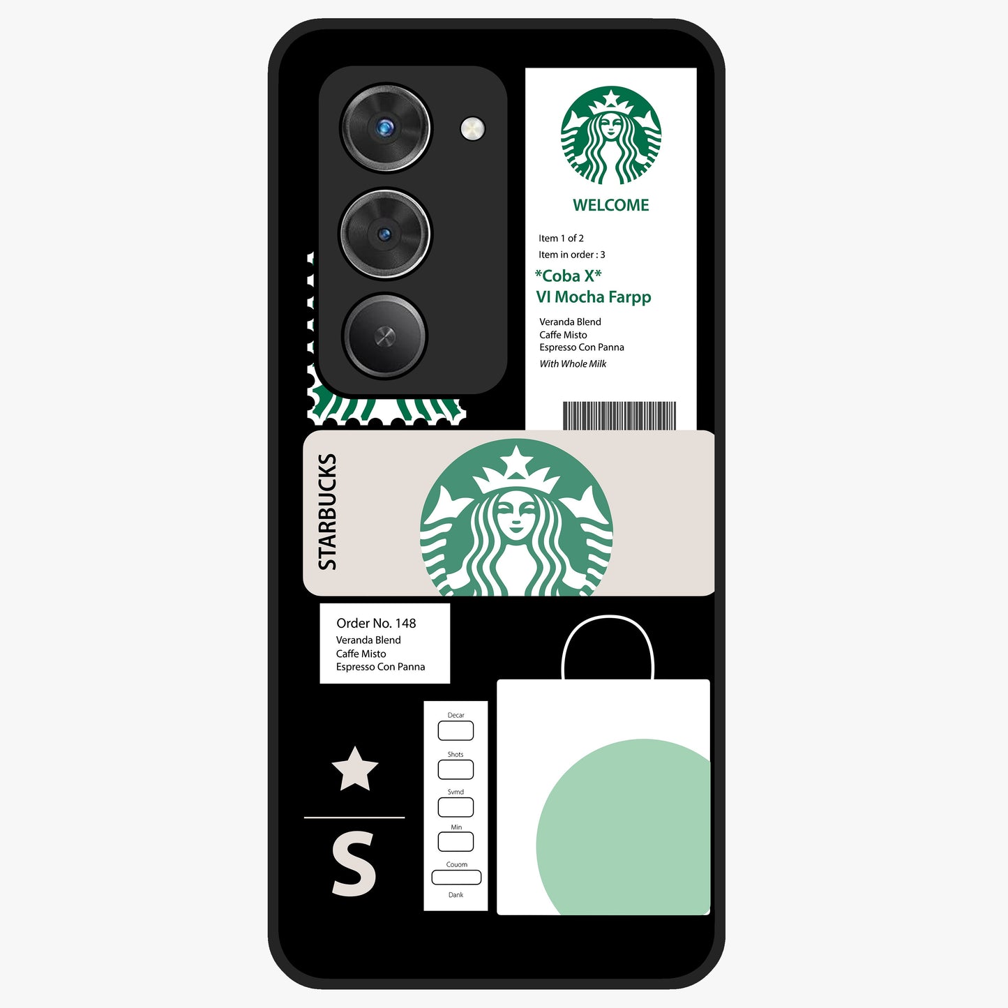 Starbucks Mocha Glass Case showing flat back view with coffee inspired artwork and glossy glass finish.