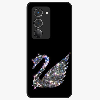 Starlit Swan Grace Glass Case showing flat back view with graceful swan artwork under starry sky and glossy glass finish.