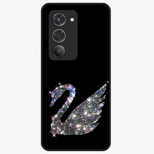Starlit Swan Grace Glass Case showing flat back view with graceful swan artwork under starry sky and glossy glass finish.