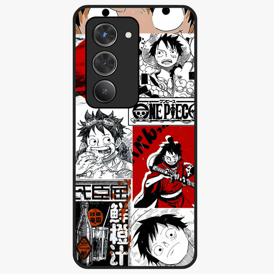 Strawhat Chaos Panels Glass Case showing flat back view with anime inspired chaos panel artwork and glossy glass finish.