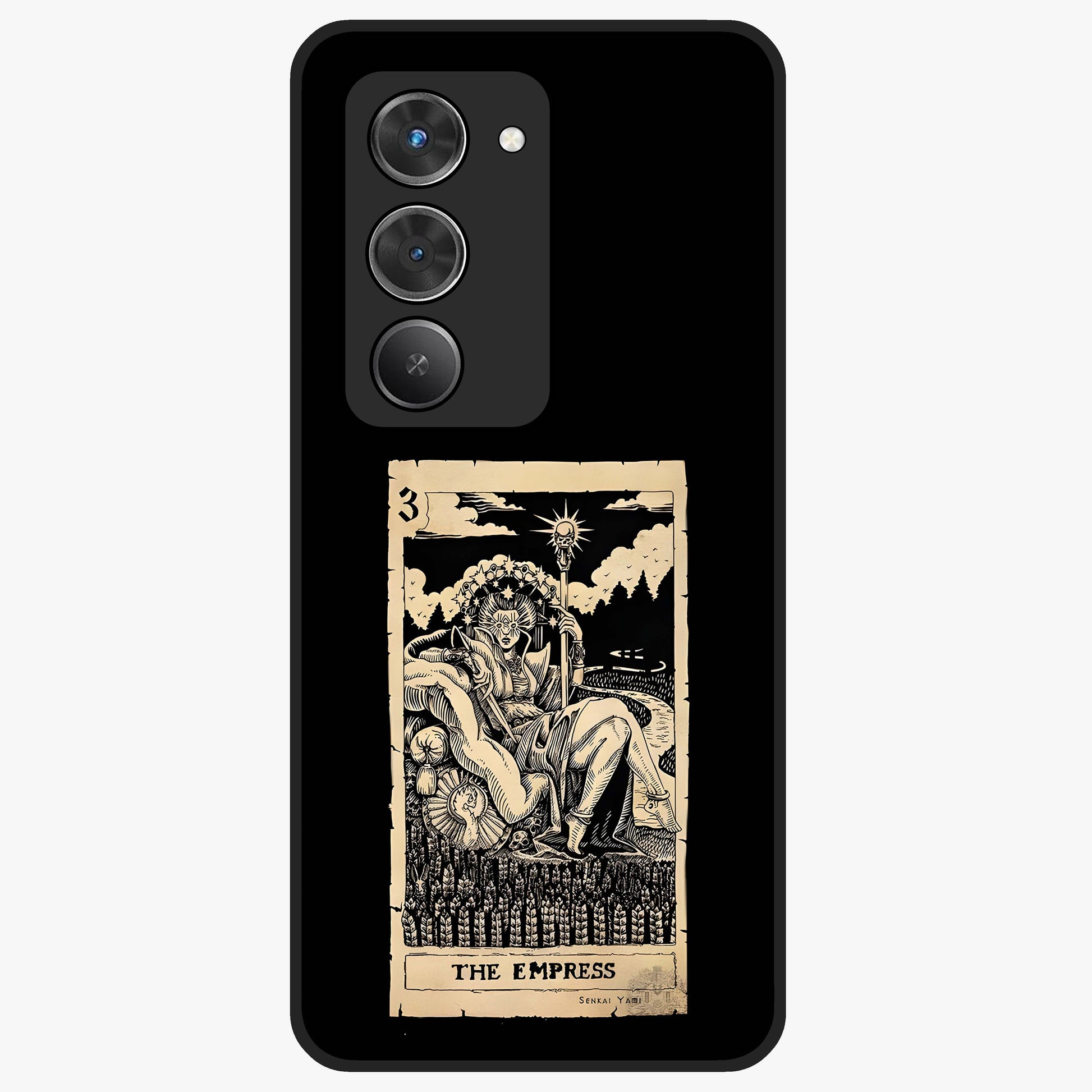 The Empress Glass Case showing flat back view with regal feminine artwork and glossy glass finish.